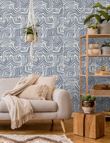 Linework Maze Imperial Blue by The Simple Life Geometric Wallpaper – Seabrook Designs SL80212