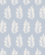 Iceberg blue matte wallpaper with white pinnate leaf silhouette botanical motif
