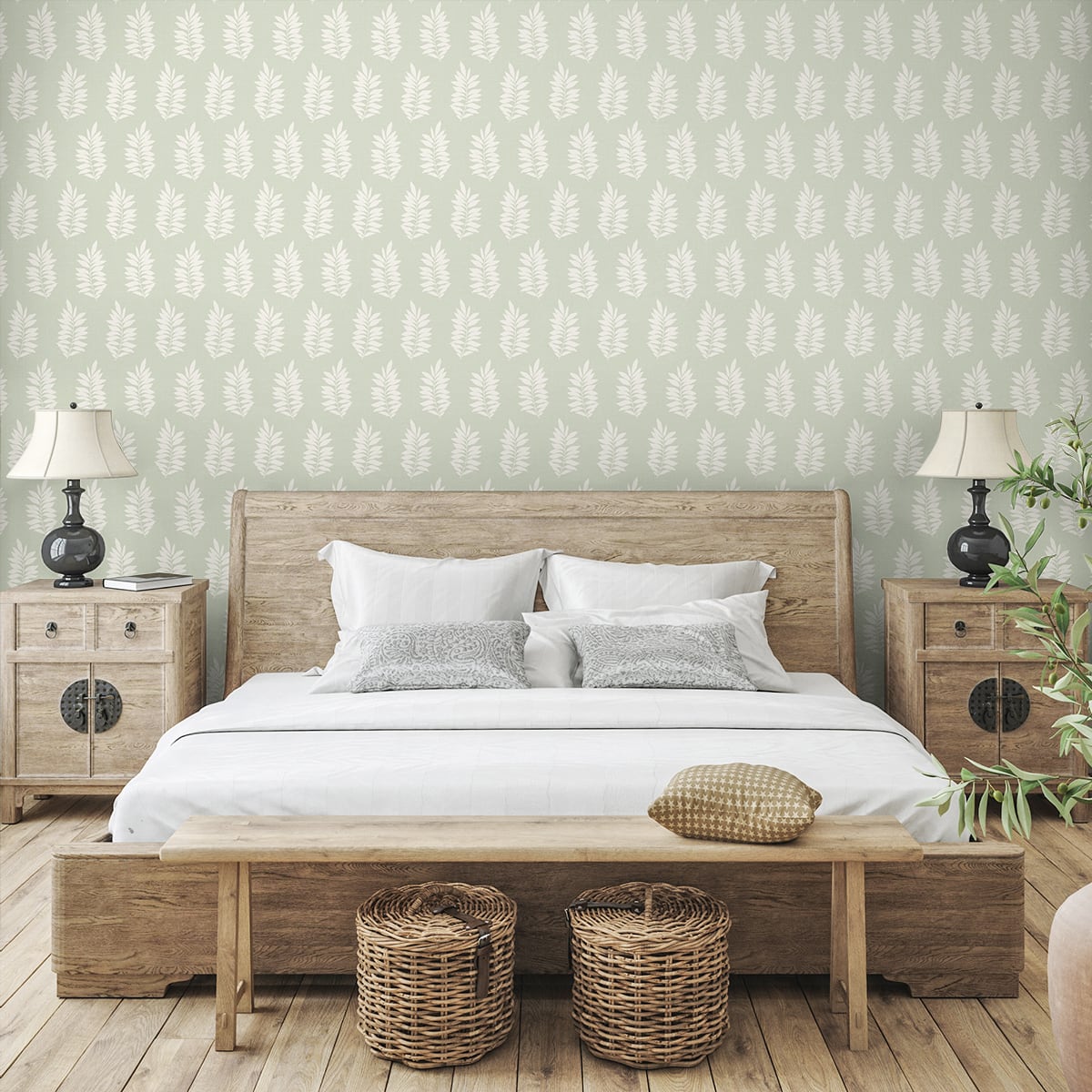 Pinnate Silhouette Sage by The Simple Life Botanical Leaf Silhouette Wallpaper – Seabrook Designs SL80304