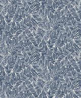 Lush wallpaper in navy blue with an abstract, hand-drawn geometric herringbone pattern on a light ground.