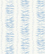 Summer Garland wallpaper in sky blue with vertical leafy garland vines on an off-white ground.
