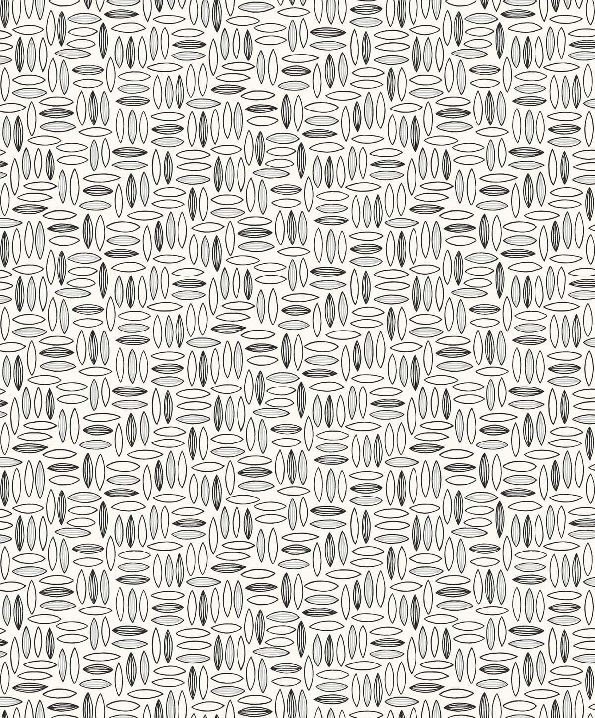 Pip Geo wallpaper pattern in Salt And Pepper (black and grey geometric ovals on an off-white ground).