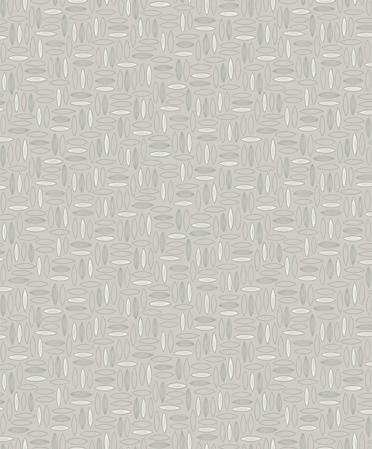 Heather grey geometric wallpaper with scattered oval motifs in a matte finish