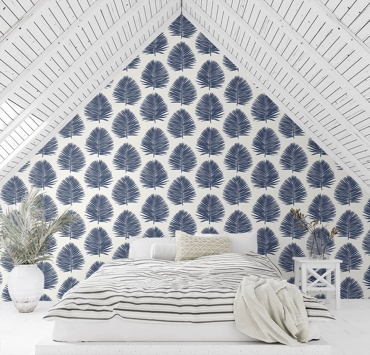 Island Palm Navy Blue by The Simple Life Palm Leaf Wallpaper – Seabrook Designs SL80702