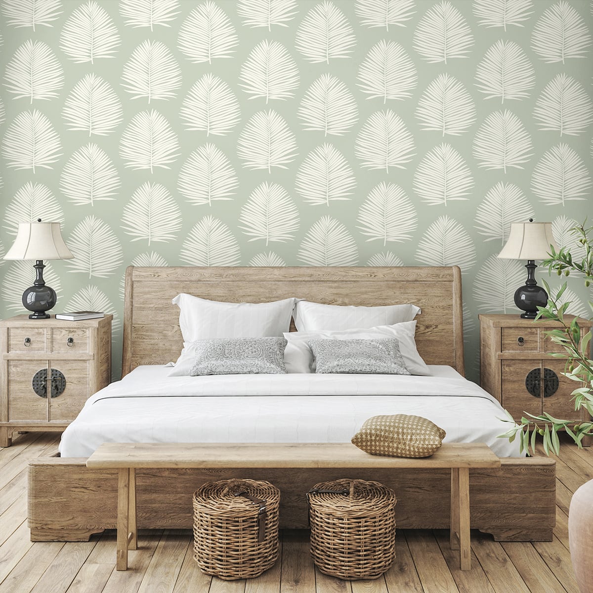Island Palm Celadon by The Simple Life Coastal Palm Leaf Wallpaper – Seabrook Designs SL80704