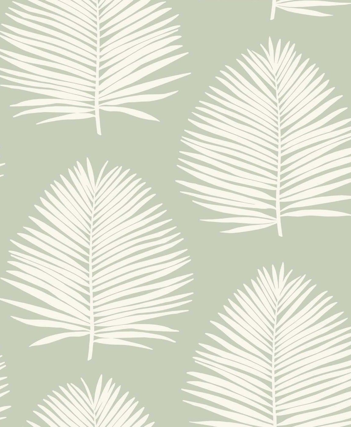 Island Palm wallpaper in celadon green with large ivory palm fronds