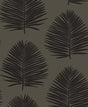 Island Palm wallpaper in Lava Rock colorway featuring large palm fronds in black on a deep charcoal ground.