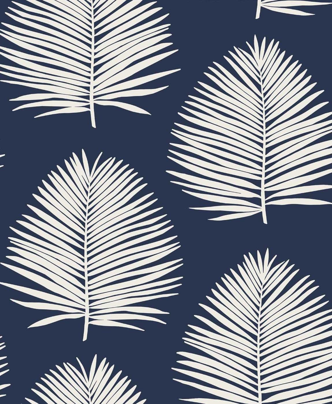 Island Palm wallpaper in Midnight Sky with white palm fronds