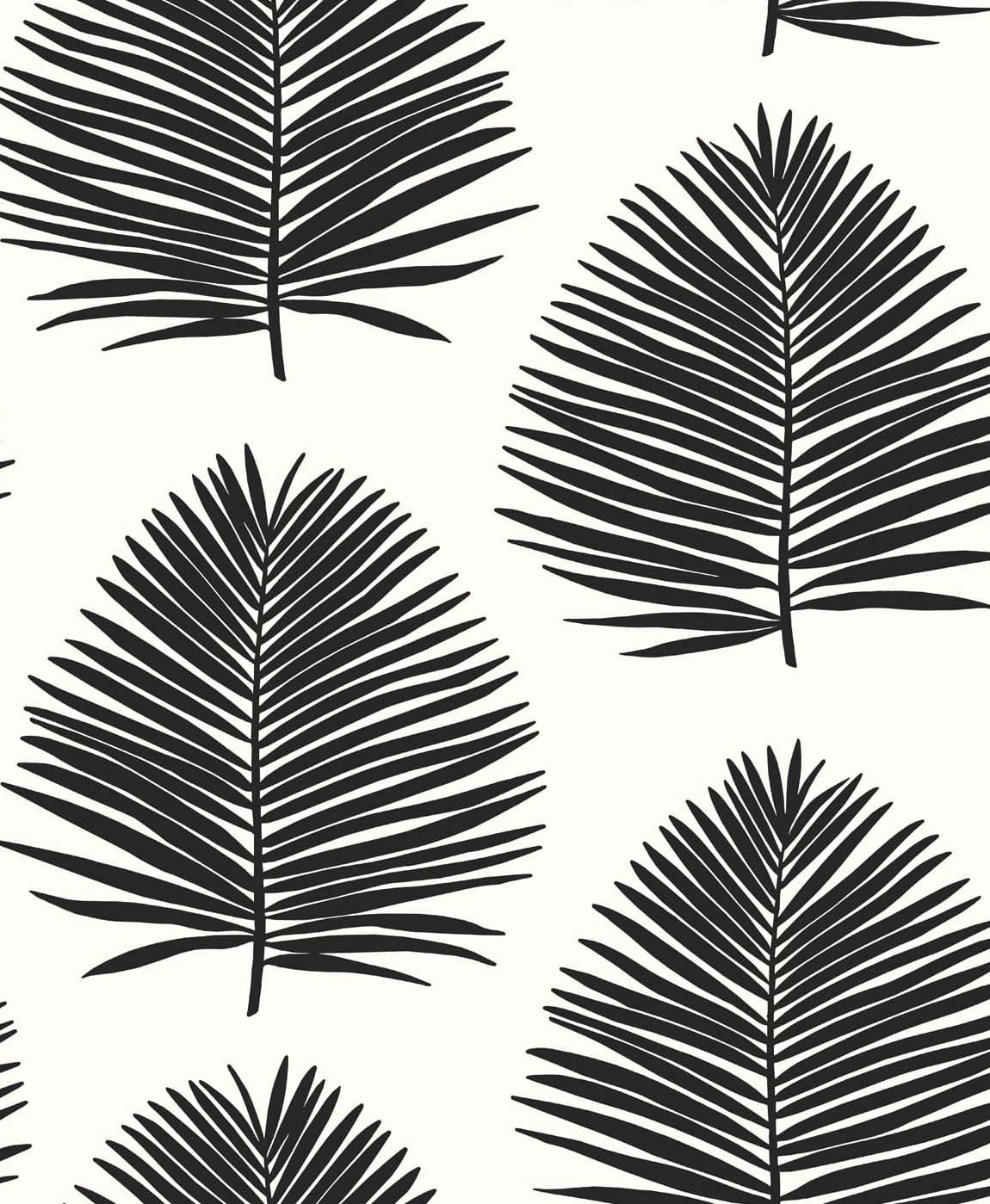 Black palm leaf silhouette wallpaper on a light background