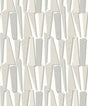 Neutral geometric wallpaper with layered vertical shapes in linen beige and soft gray on an off-white ground.