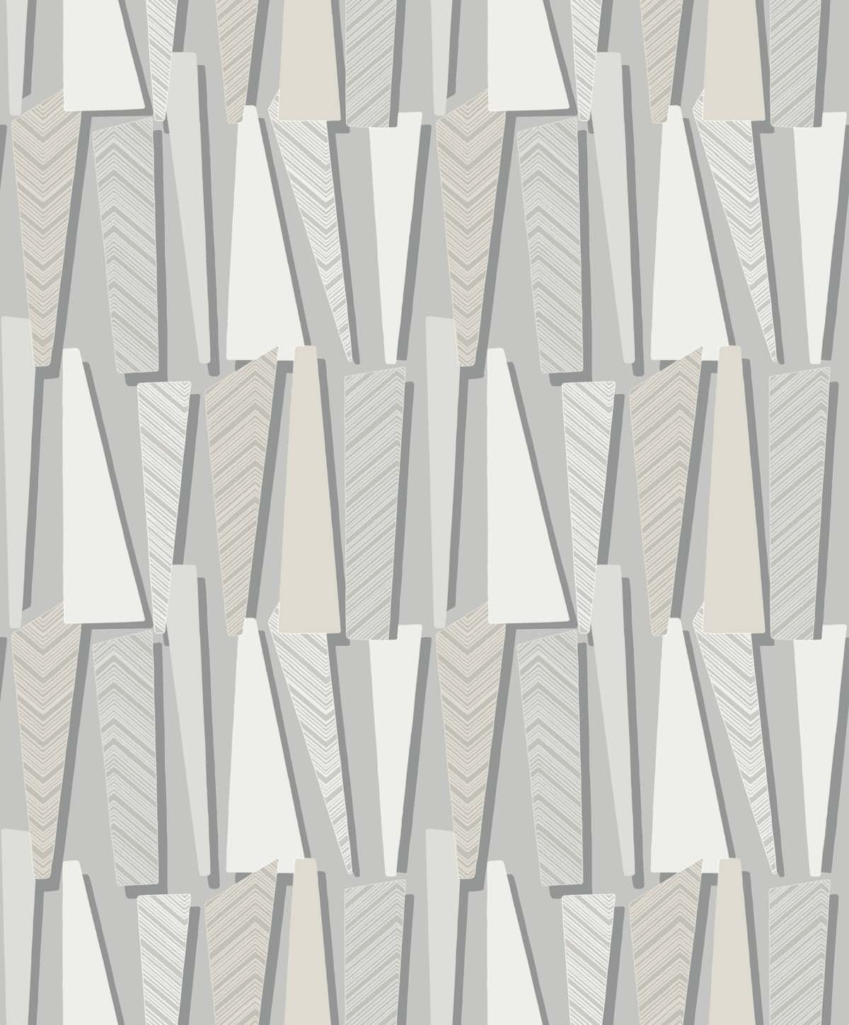 Geometric Shadows wallpaper in stone grey with layered geometric shapes, matte finish