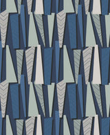 Geometric Shadows wallpaper in denim blue with abstract geometric shapes and shadowed blocks