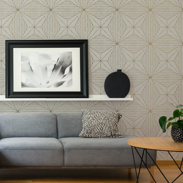 Aurum Gold Geometric Self Adhesive Wallpaper with Metallic Modern Graphic Pattern - NuWallpaper SLS3520