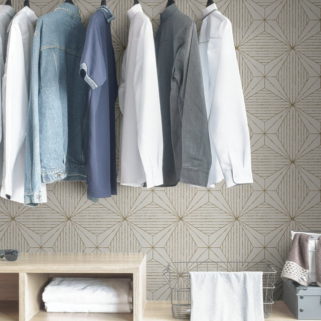 Aurum Gold Geometric Self Adhesive Wallpaper with Metallic Modern Graphic Pattern - NuWallpaper SLS3520