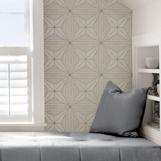 Aurum Gold Geometric Self Adhesive Wallpaper with Metallic Modern Graphic Pattern - NuWallpaper SLS3520