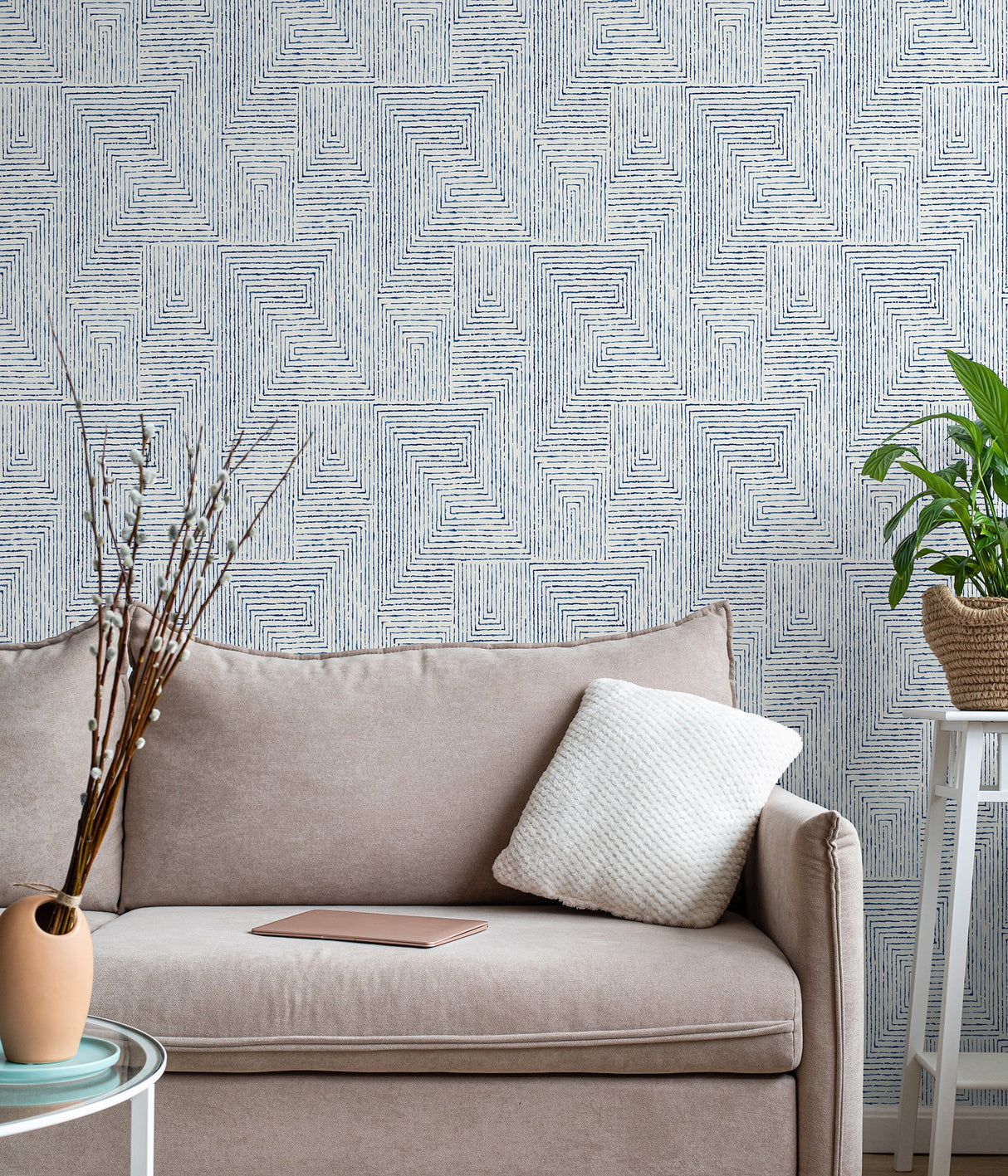 Ink Blue Peel & Stick Wallpaper with Modern Abstract Geometric Pattern - NuWallpaper SLS3974