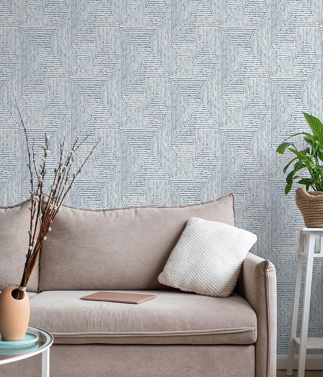 Ink Blue Peel & Stick Wallpaper with Modern Abstract Geometric Pattern - NuWallpaper SLS3974