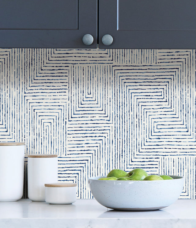 Ink Blue Peel & Stick Wallpaper with Modern Abstract Geometric Pattern - NuWallpaper SLS3974