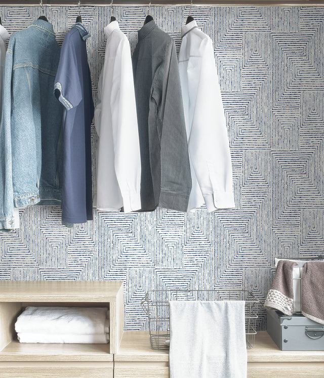 Ink Blue Peel & Stick Wallpaper with Modern Abstract Geometric Pattern - NuWallpaper SLS3974