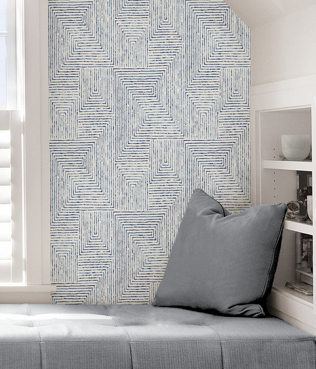 Ink Blue Peel & Stick Wallpaper with Modern Abstract Geometric Pattern - NuWallpaper SLS3974