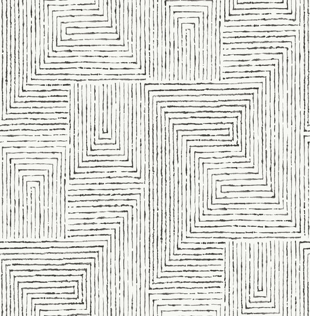 Ink Black Peel & Stick Wallpaper with Abstract Geometric Pattern - NuWallpaper SLS3975
