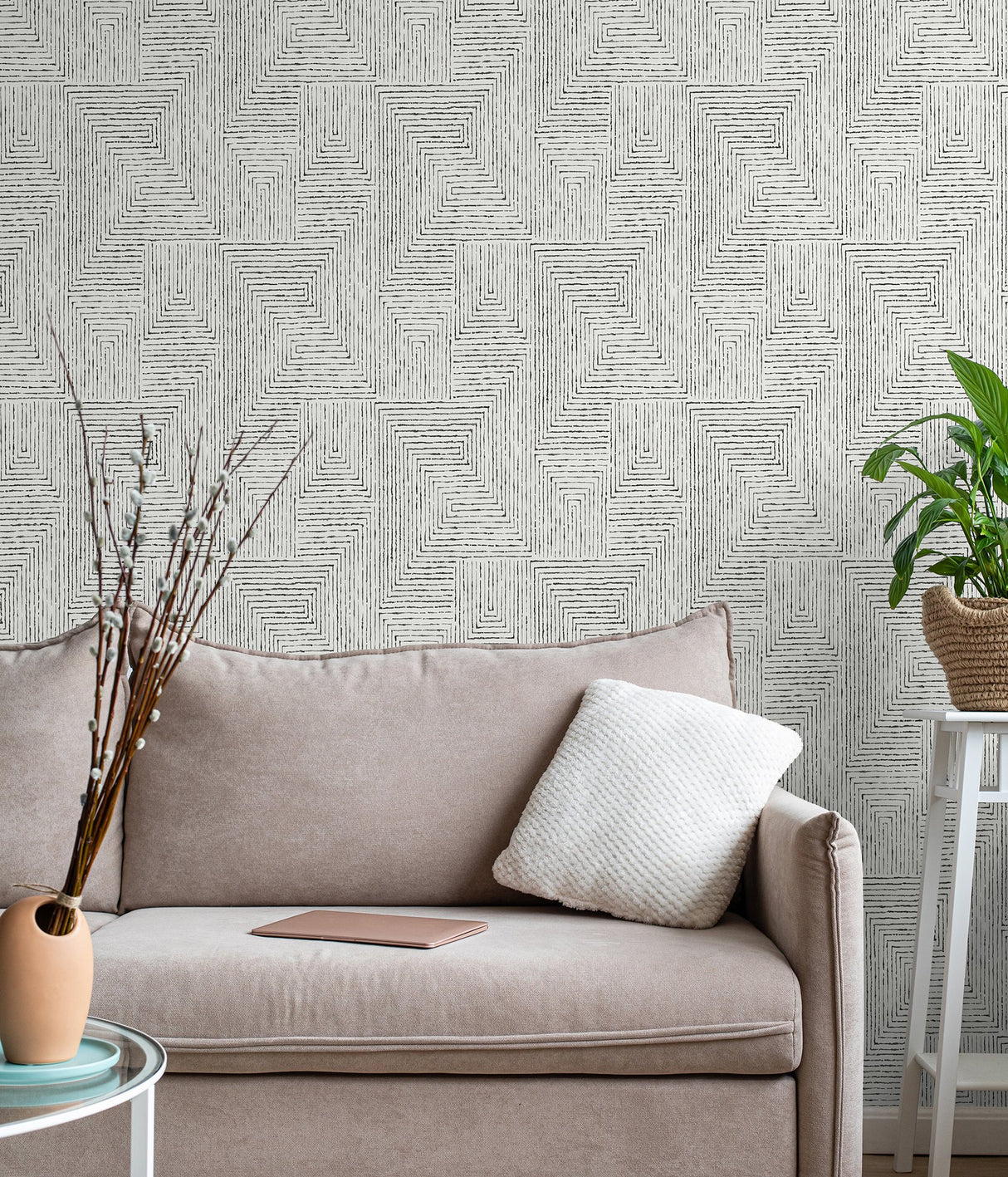 Ink Black Peel & Stick Wallpaper with Abstract Geometric Pattern - NuWallpaper SLS3975