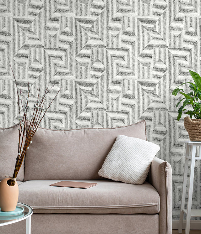 Ink Black Peel & Stick Wallpaper with Abstract Geometric Pattern - NuWallpaper SLS3975