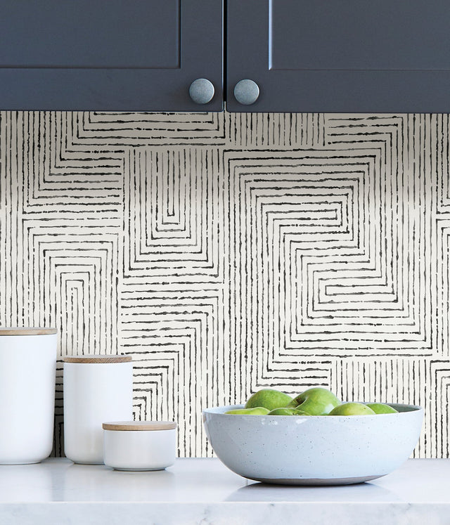 Ink Black Peel & Stick Wallpaper with Abstract Geometric Pattern - NuWallpaper SLS3975