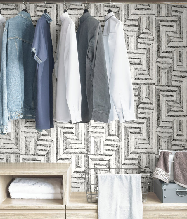 Ink Black Peel & Stick Wallpaper with Abstract Geometric Pattern - NuWallpaper SLS3975
