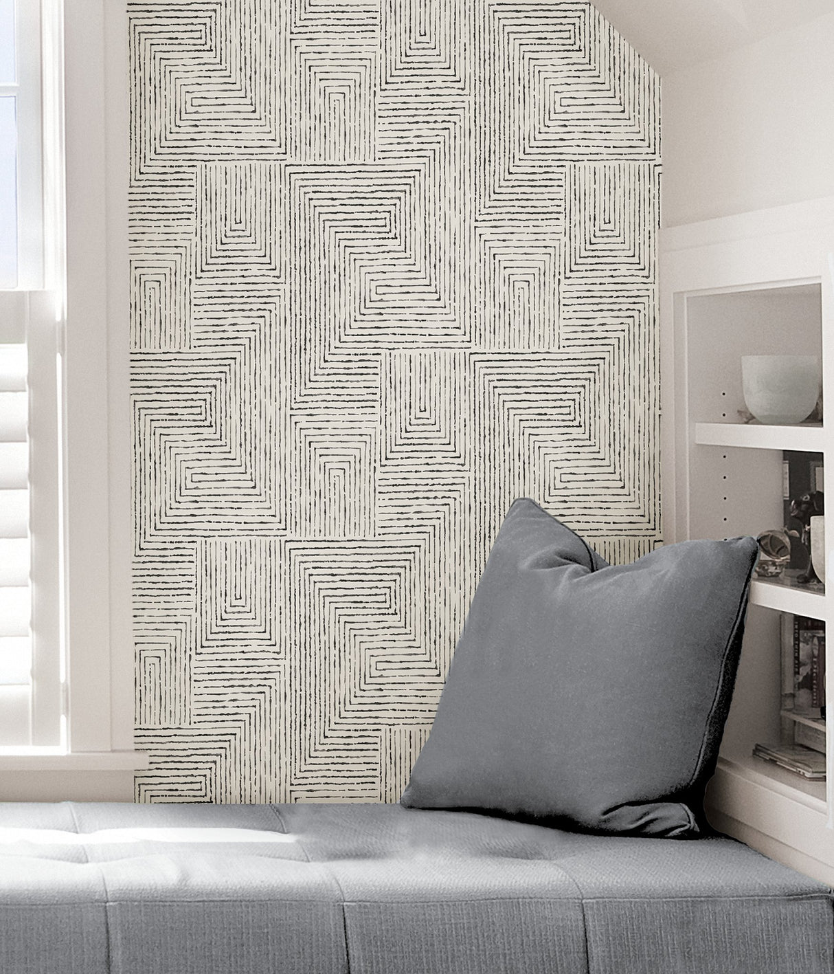 Ink Black Peel & Stick Wallpaper with Abstract Geometric Pattern - NuWallpaper SLS3975