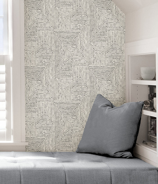 Ink Black Peel & Stick Wallpaper with Abstract Geometric Pattern - NuWallpaper SLS3975