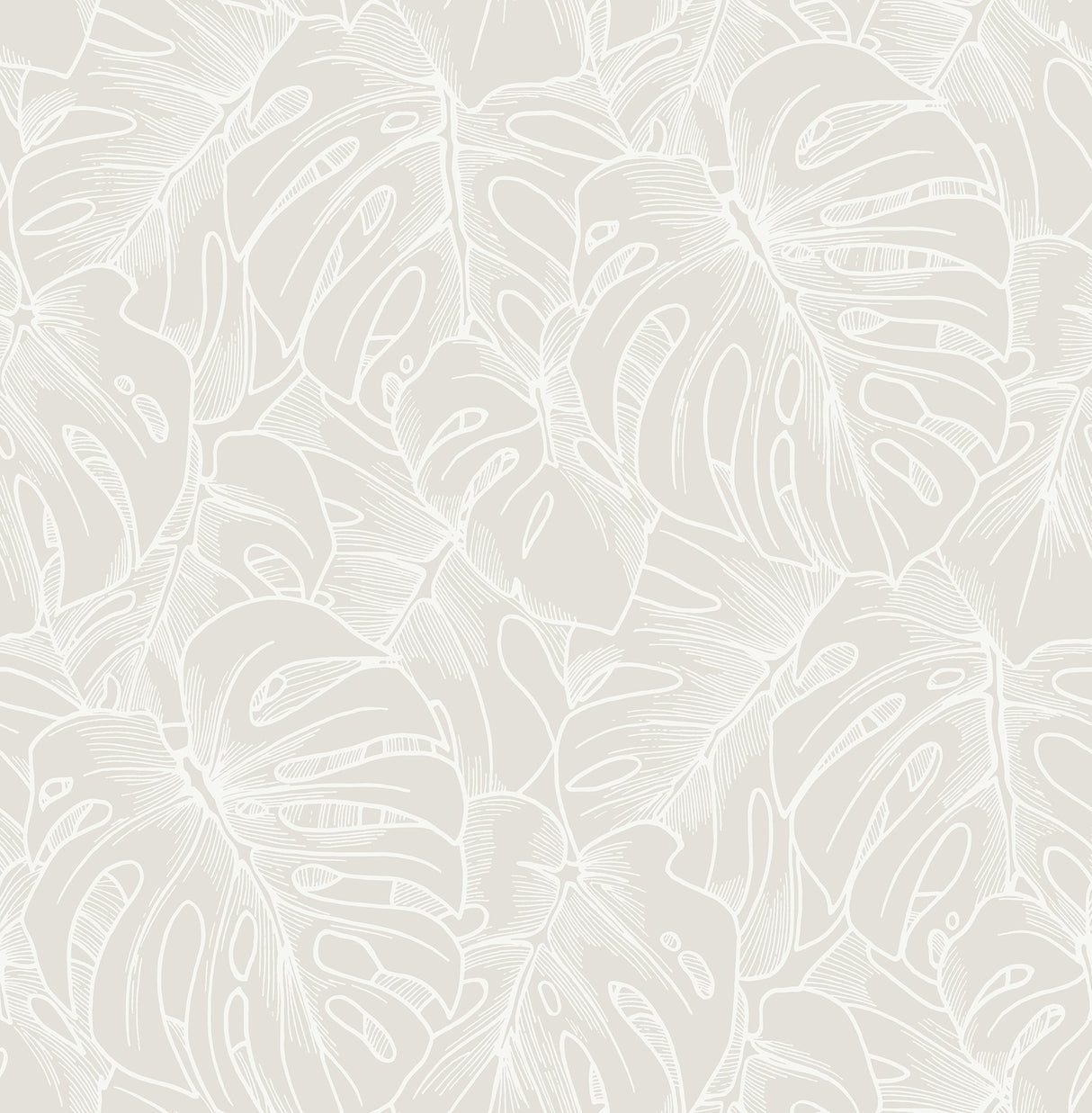 Borneo White Peel & Stick Wallpaper with Modern Botanical Leaf Pattern - NuWallpaper SLS3976