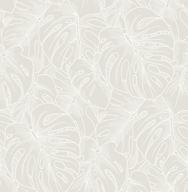 Borneo White Peel & Stick Wallpaper with Modern Botanical Leaf Pattern - NuWallpaper SLS3976