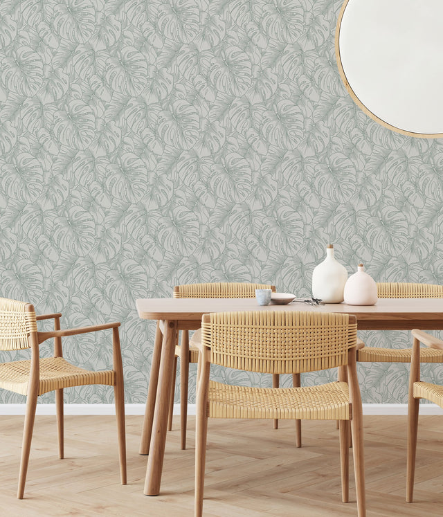 Borneo White Peel & Stick Wallpaper with Modern Botanical Leaf Pattern - NuWallpaper SLS3976