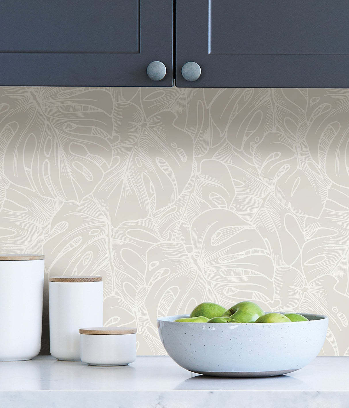 Borneo White Peel & Stick Wallpaper with Modern Botanical Leaf Pattern - NuWallpaper SLS3976