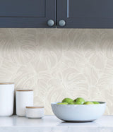Borneo White Peel & Stick Wallpaper with Modern Botanical Leaf Pattern - NuWallpaper SLS3976