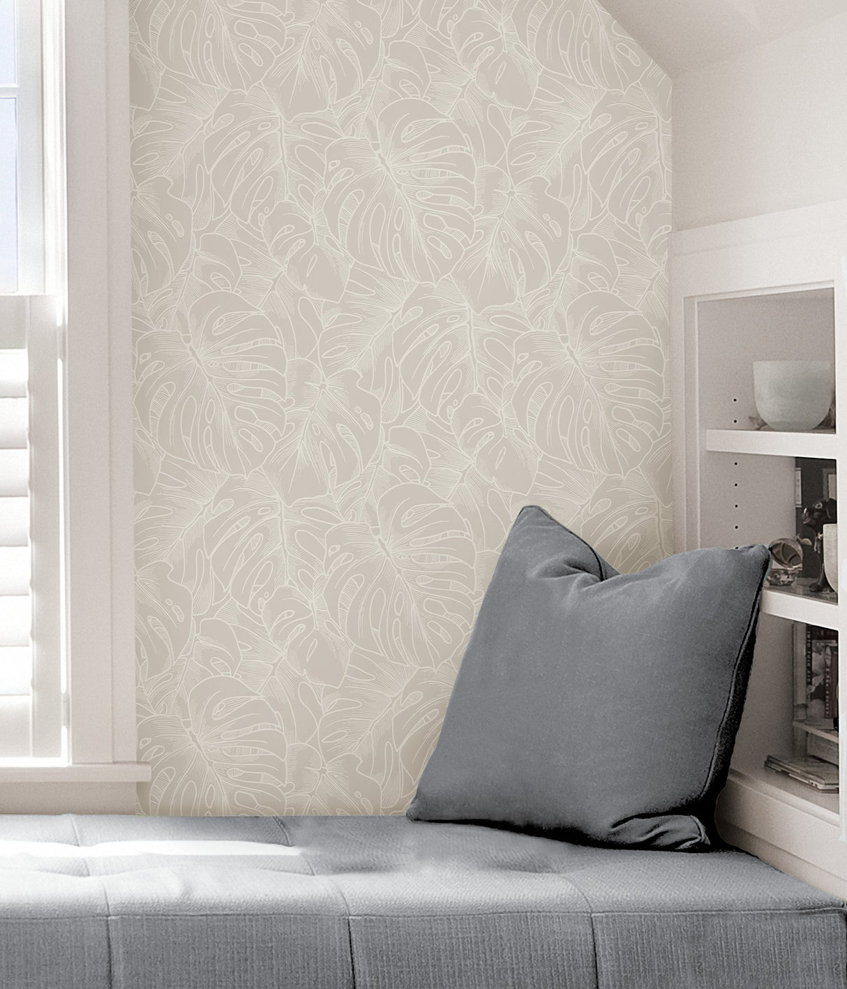 Borneo White Peel & Stick Wallpaper with Modern Botanical Leaf Pattern - NuWallpaper SLS3976