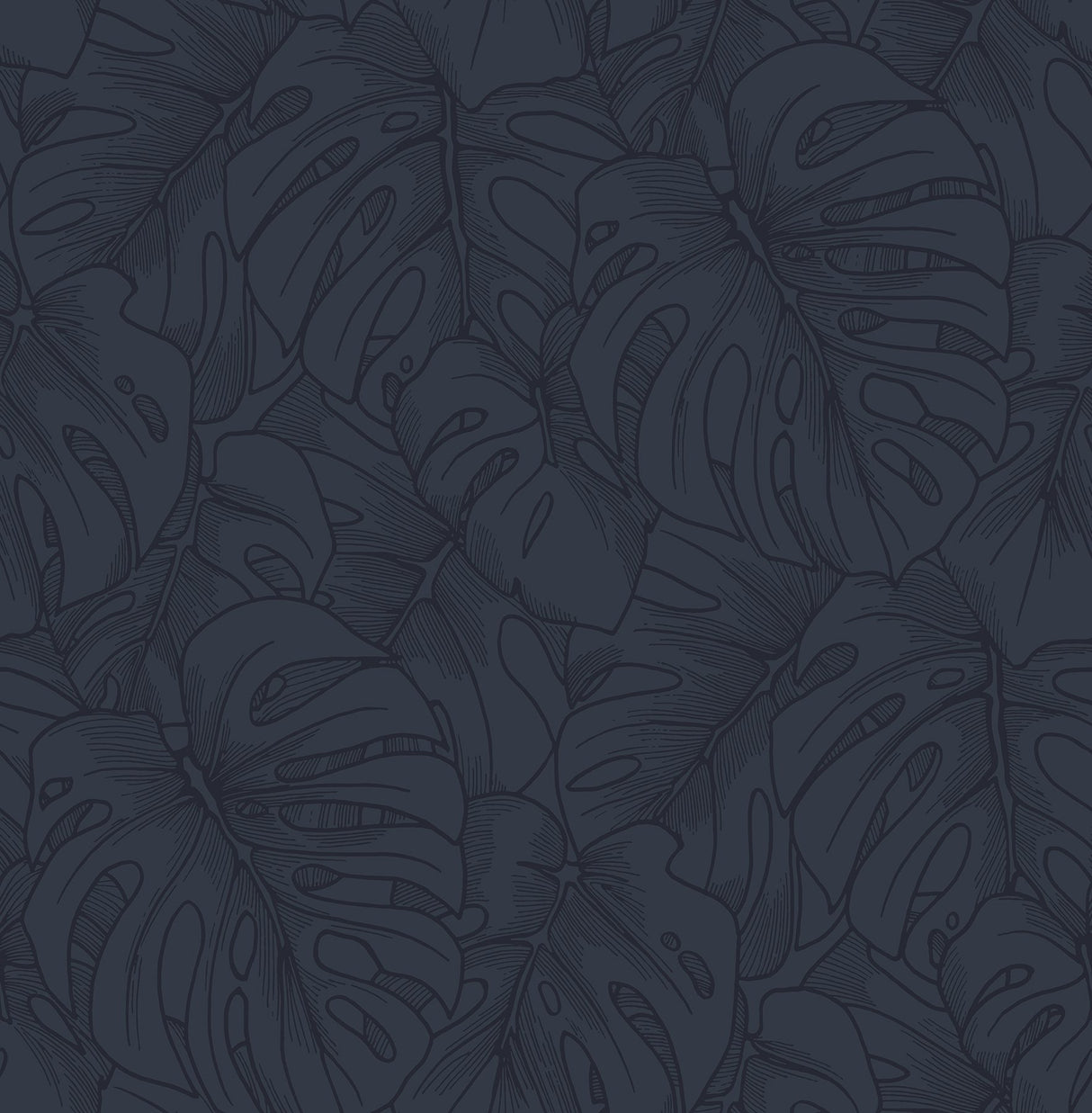 Borneo Indigo Peel & Stick Wallpaper with Modern Botanical Leaf Motif - NuWallpaper SLS3978