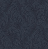 Borneo Indigo Peel & Stick Wallpaper with Modern Botanical Leaf Motif - NuWallpaper SLS3978