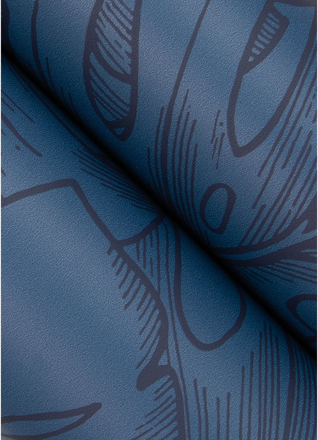 Borneo Indigo Peel & Stick Wallpaper with Modern Botanical Leaf Motif - NuWallpaper SLS3978