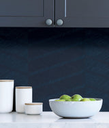 Wayward Indigo Peel & Stick Wallpaper with Modern Chevron Pattern and Raised Ink Texture - Scott Living SLS3979