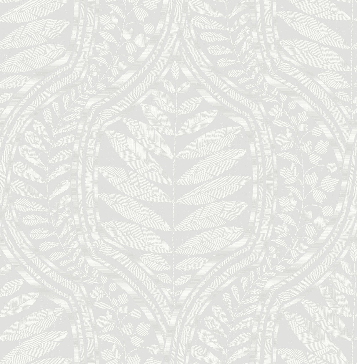 Foliate Grey Peel & Stick Wallpaper with Scandinavian Botanical Ogee Pattern - Scott Living x NuWallpaper SLS3982