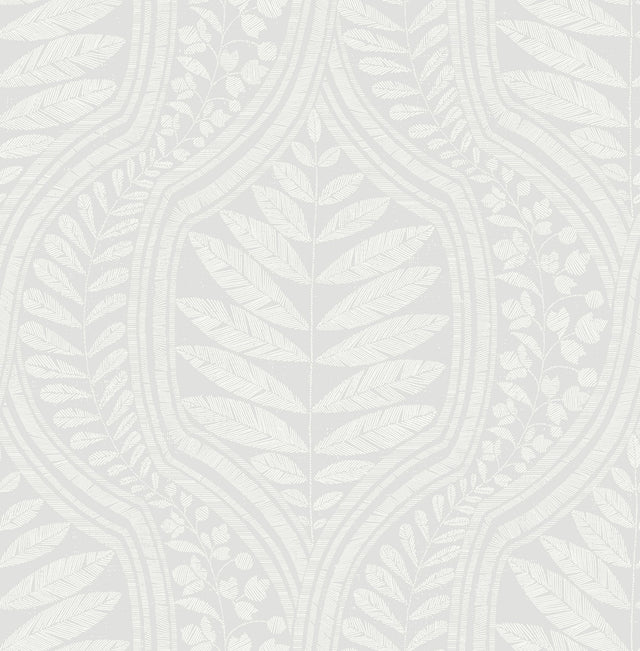 Foliate Grey Peel & Stick Wallpaper with Scandinavian Botanical Ogee Pattern - Scott Living x NuWallpaper SLS3982