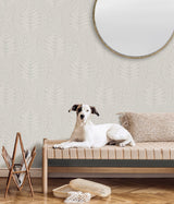 Foliate Grey Peel & Stick Wallpaper with Scandinavian Botanical Ogee Pattern - Scott Living x NuWallpaper SLS3982