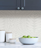 Foliate Grey Peel & Stick Wallpaper with Scandinavian Botanical Ogee Pattern - Scott Living x NuWallpaper SLS3982