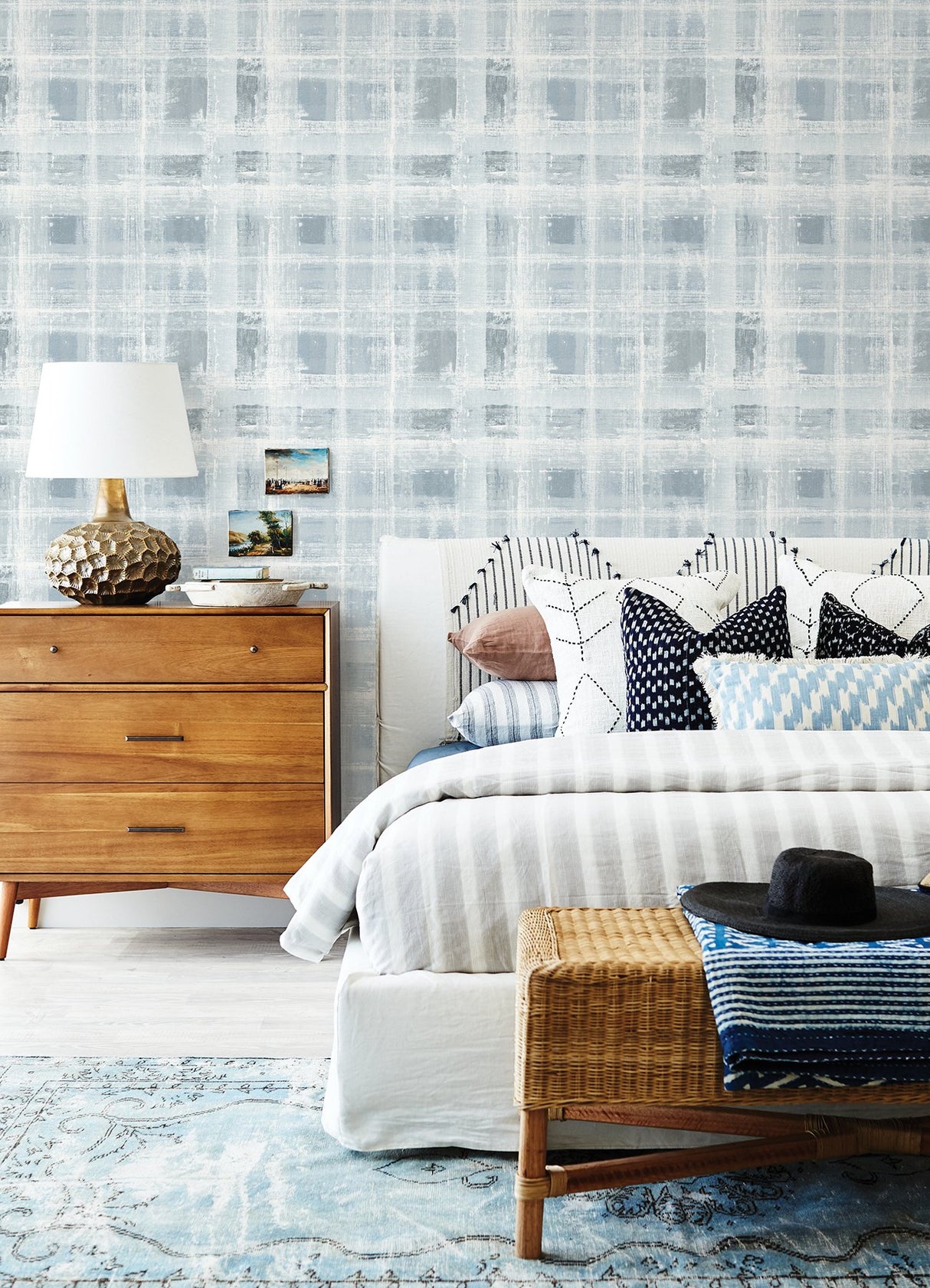 Stuart Blue Peel & Stick Wallpaper with Modern Plaid Pattern - Scott Living SLS4294