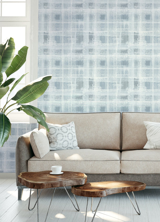 Stuart Blue Peel & Stick Wallpaper with Modern Plaid Pattern - Scott Living SLS4294