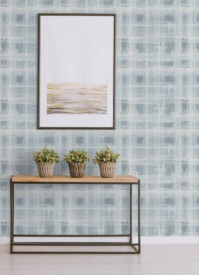 Stuart Blue Peel & Stick Wallpaper with Modern Plaid Pattern - Scott Living SLS4294
