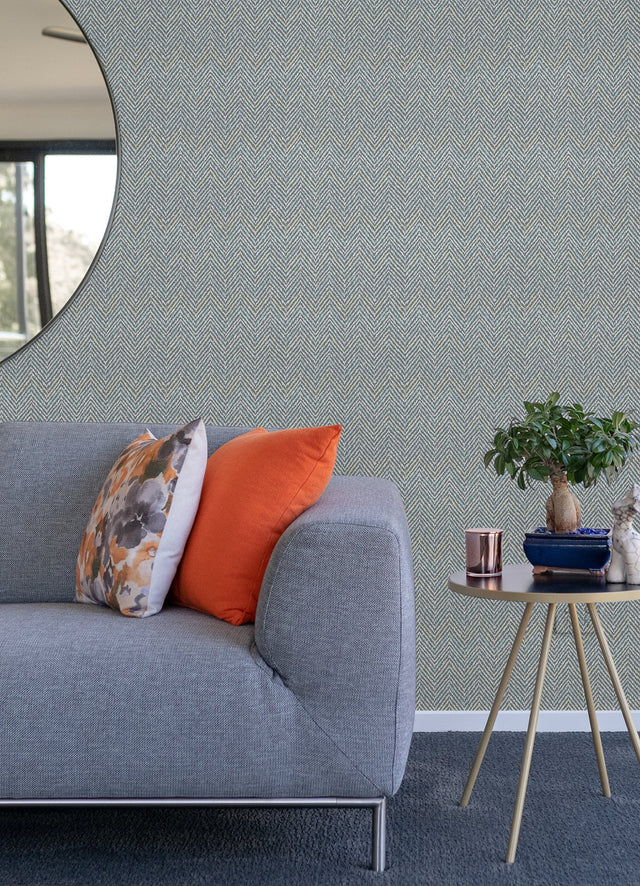Alden Grey Blue Tweed Chevron Peel & Stick Wallpaper - Scott Living x NuWallpaper SLS4295