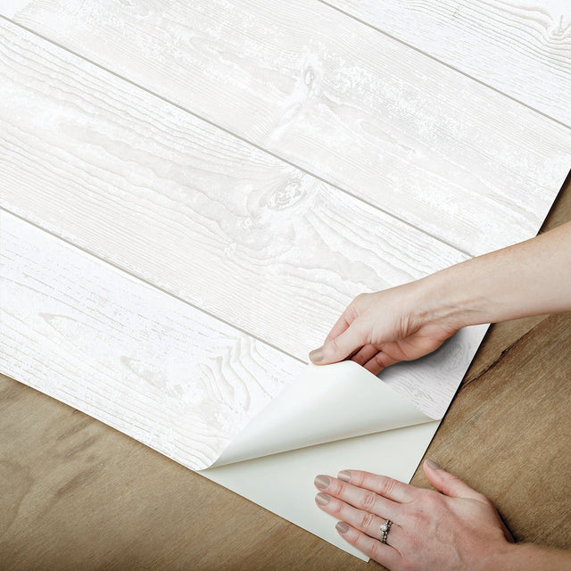 Urban Shiplap White Self Adhesive Peel and Stick Wallpaper with Wood Plank Pattern, Modern Style - SLW3401